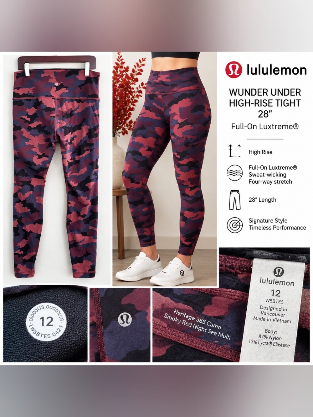 Lululemon Wunder Under High-Rise Tight 28” Full-On Luxtreme Camo Size 12 W5BTES